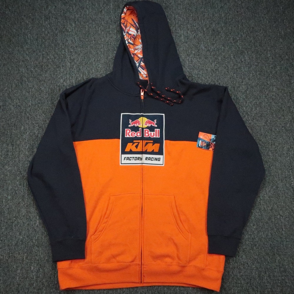 Red Bull Hoodie Mens XL Orange Blue Full Zip KTM Factory Logo Racing Colorblock